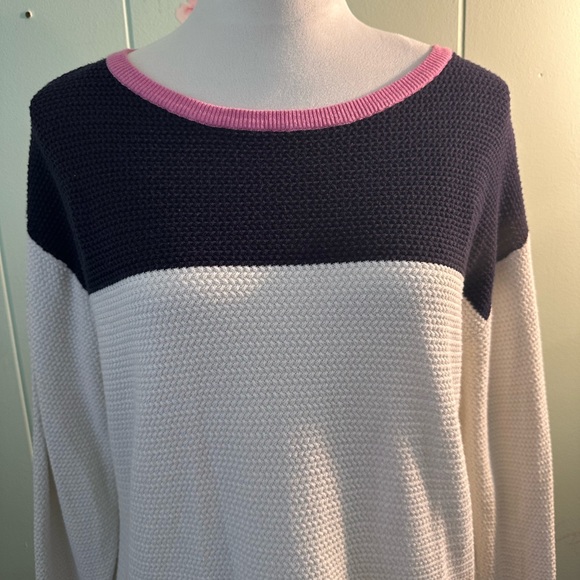Talbots Knit Pullover Sweater Size L Color Block Blue Pink Zipper Detail - Picture 2 of 7